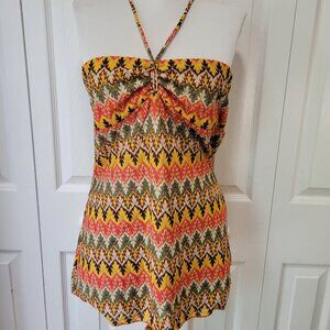 RUE 21 Semi-Sheer Glitter Weave Colorful Geometric Halter Sleeveless Top sz XL